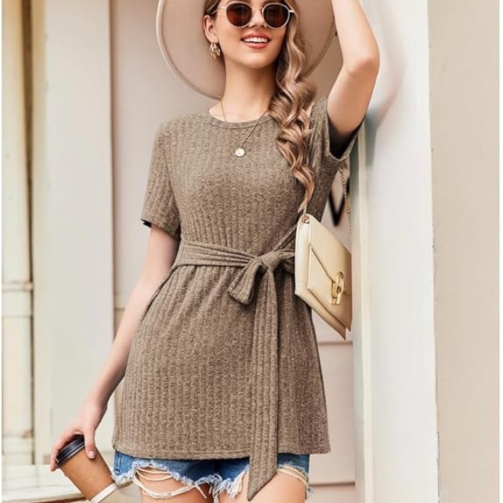 Casual Gray Ribbed Knit Top